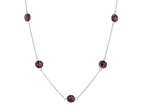 Red Ruby Rhodium Over Sterling Silver Station Necklace 17.00ctw