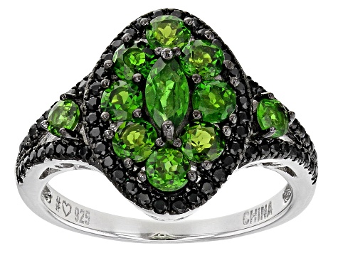 Green Chrome Diopside Rhodium Over Sterling Silver Ring 1.93ctw