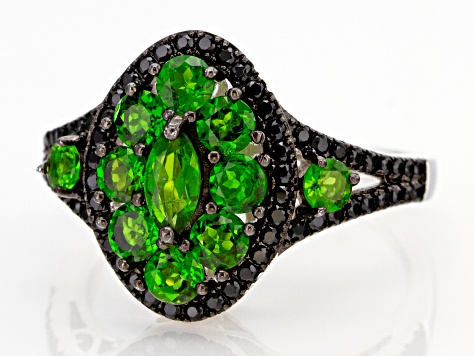 Green Chrome Diopside Rhodium Over Sterling Silver Ring 1.93ctw