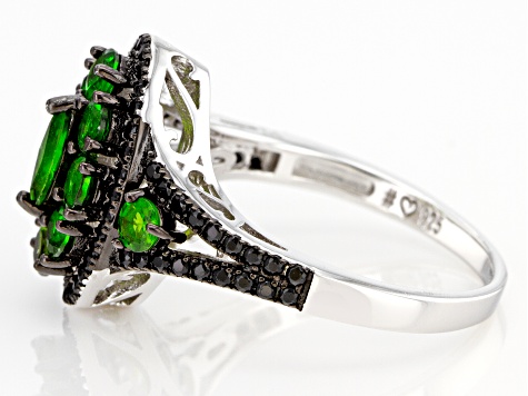 Green Chrome Diopside Rhodium Over Sterling Silver Ring 1.93ctw