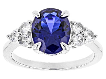 Picture of Blue Lab Created Spinel Rhodium Over Sterling Silver Ring 2.89ctw