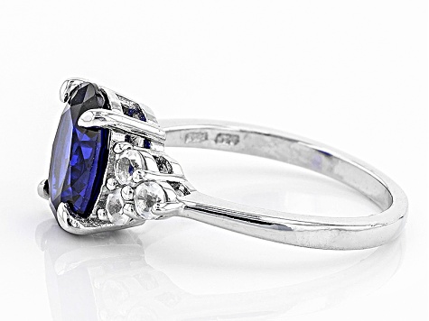 Blue Lab Created Spinel Rhodium Over Sterling Silver Ring 2.89ctw