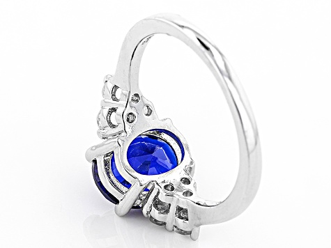 Blue Lab Created Spinel Rhodium Over Sterling Silver Ring 2.89ctw