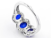 Blue Lab Created Spinel Rhodium Over Sterling Silver 3-Stone Ring 2.01ctw