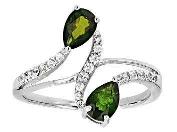 Picture of Green Chrome Diopside Rhodium Over Sterling Silver Bypass Ring 1.12ctw