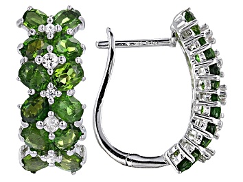 Picture of Green Chrome Diopside Rhodium Over Sterling Silver Hoop Earrings 4.02ctw