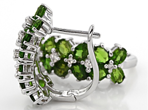 Green Chrome Diopside Rhodium Over Sterling Silver Hoop Earrings 4.02ctw