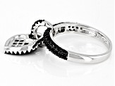 Black Spinel Rhodium Over Sterling Silver Heart Charm Ring 1.51ctw