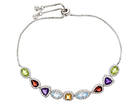 Multi-Color Multi-Gemstone Sterling Silver Adjustable Bolo Bracelet 5 ...