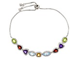 Multi-Color Multi-Gemstone Sterling Silver Adjustable Bolo Bracelet 5.95ctw