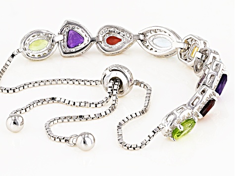 Multi-Color Multi-Gemstone Sterling Silver Adjustable Bolo Bracelet 5.95ctw