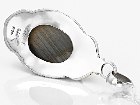 Gray Labradorite Sterling Silver Pendant With Chain