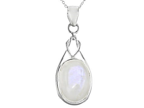 White Rainbow Moonstone Sterling Silver Solitaire Pendant With Chain