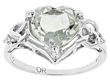 Picture of Green Prasiolite Rhodium Over Sterling Silver Heart Shape Ring 2.45ctw