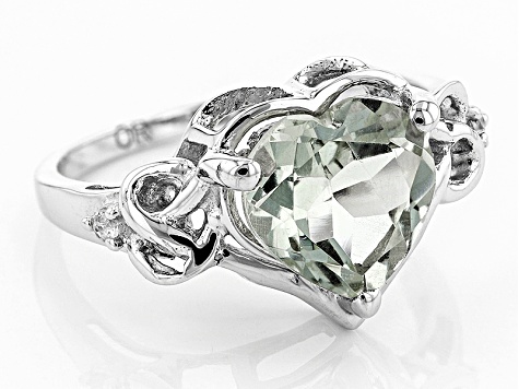 Green Prasiolite Rhodium Over Sterling Silver Heart Shape Ring 2.45ctw