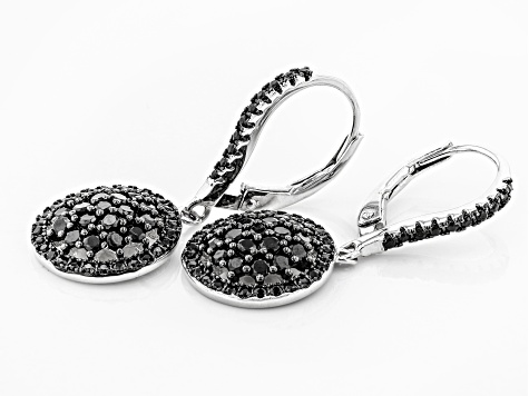 Black Spinel Rhodium Over Sterling Silver Cluster Earrings 1.59ctw
