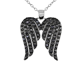 Black Spinel Rhodium Over Sterling Silver "Angel Wings" Pendant With Chain 1.38ctw
