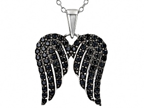 Black Spinel Rhodium Over Sterling Silver "Angel Wings" Pendant With Chain 1.38ctw