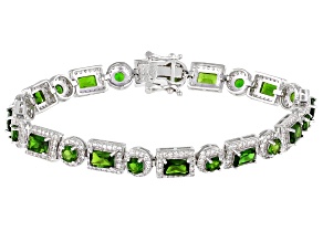 Green Chrome Diopside Rhodium Over Sterling Silver Bracelet 12.34ctw