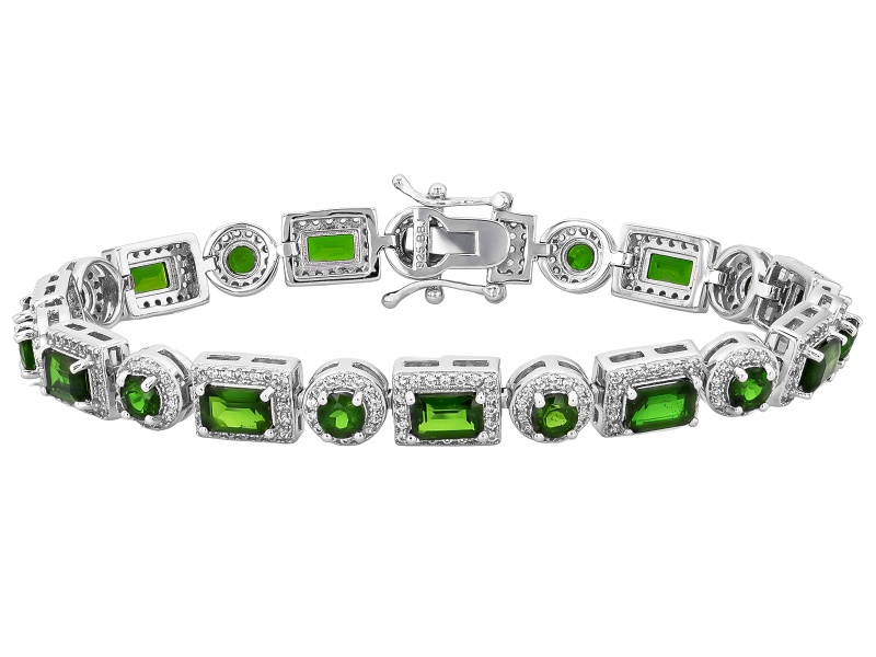 Green Chrome Diopside Rhodium Over Sterling Silver Bracelet 12.34ctw
