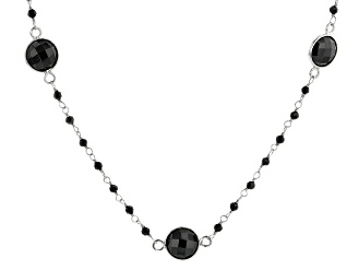 Black spinel rhodium over sterling silver station necklace