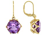 Purple Brazilian amethyst 18K yellow gold over sterling silver dangle earrings 10.00ctw