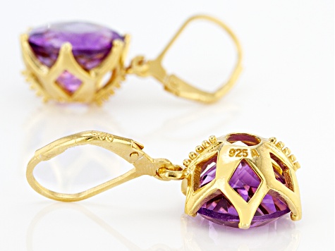 Purple Brazilian amethyst 18K yellow gold over sterling silver dangle earrings 10.00ctw