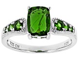 Green chrome diopside rhodium over sterling silver ring 1.51ctw