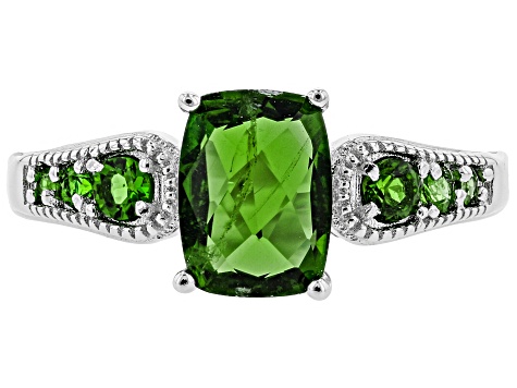 Green chrome diopside rhodium over sterling silver ring 1.51ctw