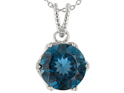 London Blue Topaz rhodium over sterling silver solitaire pendant with chain 5.50ct