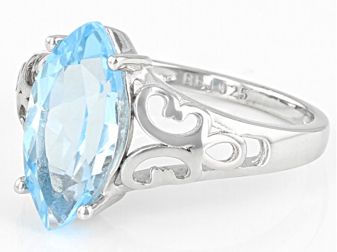 Sky Blue Topaz rhodium over sterling silver solitaire ring 3.50ct