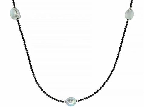 Black spinel rhodium over sterling silver station necklace
