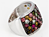 Multi Tourmaline Rhodium Over Sterling Silver Ring 4.60ctw