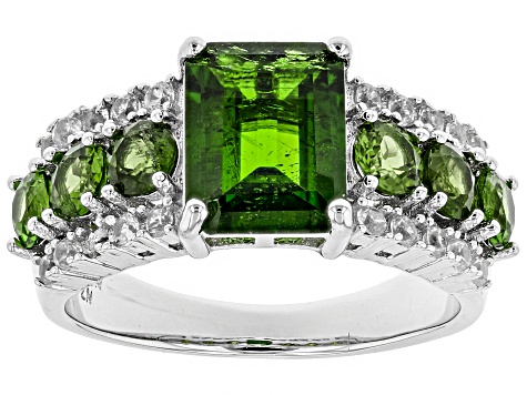 Green Chrome Diopside Rhodium Over Sterling Silver Ring 3.45ctw