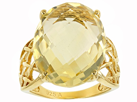 Yellow Brazilian Citrine 18K Yellow Gold Over Sterling Silver Ring 15.00ct