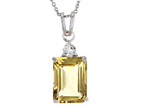 Yellow Brazilian Citrine Rhodium Over Sterling Silver Pendant With Chain 7.35ctw