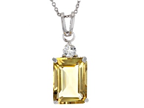 Yellow Brazilian Citrine Rhodium Over Sterling Silver Pendant With Chain 7.35ctw