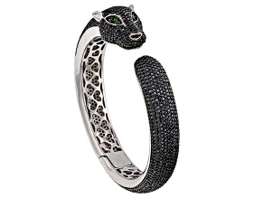 Black Spinel Rhodium Over Sterling Silver Panther Bangle Bracelet 14.39ctw