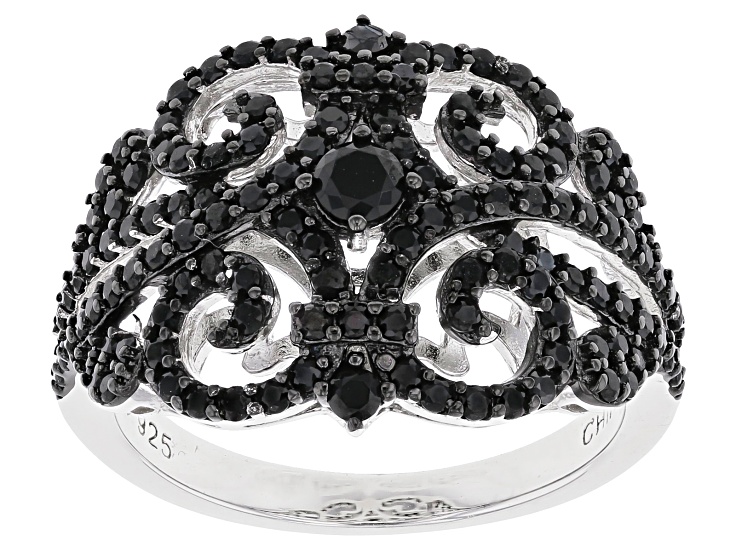 ウロコステンレス Black Spinel Rhodium Over Sterling Silver Ring 2.50ctw