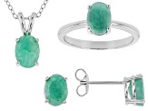 Green Brazilian Emerald Rhodium Over Sterling Silver Jewelry Set 4.56ctw