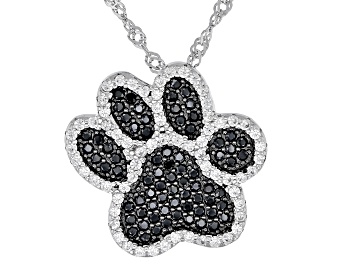 Picture of Black Spinel Rhodium Over Sterling Silver Paw Pendant with Chain 1.16ctw