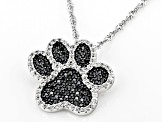Black Spinel Rhodium Over Sterling Silver Paw Pendant with Chain 1.16ctw