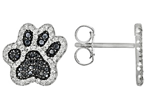 Black Spinel Rhodium Over Sterling Silver Paw Earrings 0.64ctw