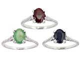 Green Emerald Rhodium Over Sterling Silver Solitaire Set of 3 Rings 4.50ctw