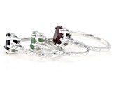 Red Ruby Rhodium Over Sterling Silver Solitaire Set of 3 Rings 4.50ctw