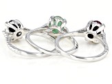 Red Ruby Rhodium Over Sterling Silver Solitaire Set of 3 Rings 4.50ctw