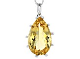 Yellow Brazilian Citrine Rhodium Over Sterling Silver Solitaire Pendant With Chain 20.00ct