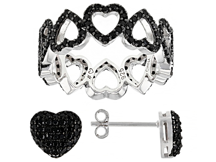 【 】ジェナヴォ Black Spinel Rhodium Over Sterling Silver Earrings 4.55ctw