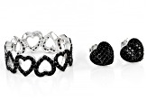 Black Spinel Rhodium Over Sterling Silver Heart Eternity Ring and Earring Set 1.94ctw