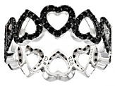 Black Spinel Rhodium Over Sterling Silver Heart Eternity Ring and Earring Set 1.94ctw